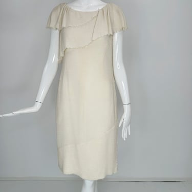Chanel 2008P White Boucle Raw Edge Ruffle & Hem Day Dress 34