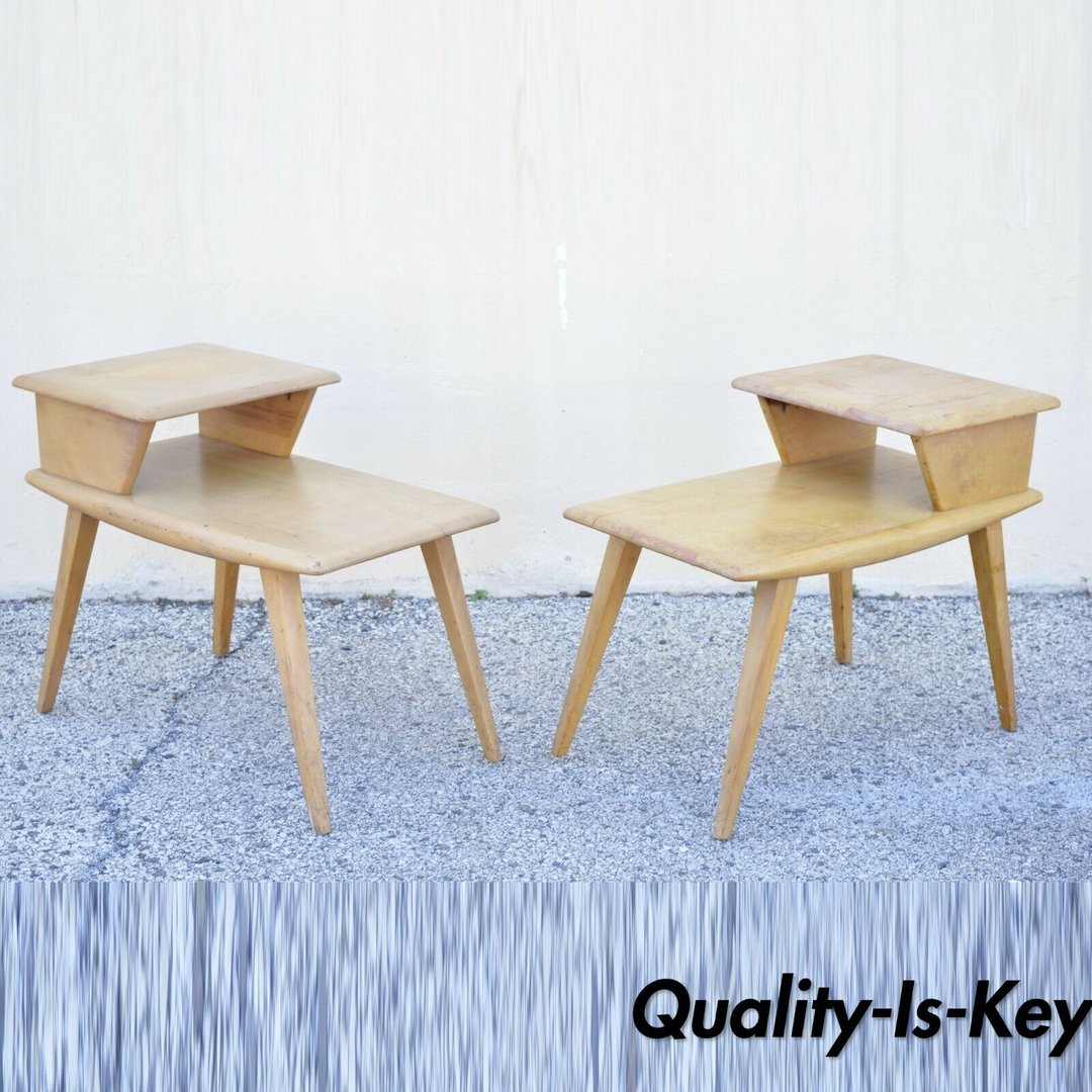 Vintage Heywood Wakefield Birch Maple Champagne Step End Tables Quality is Key Philadelphia