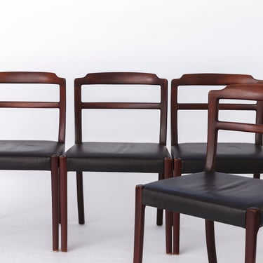 4 Vintage Chairs by Ole Wanscher, 1960s, Rosewood & Leather, Denmark 