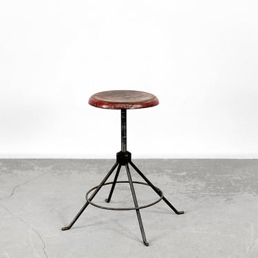 Vintage Industrial Factory Metal & Wood Swivel Stool, 1950s 