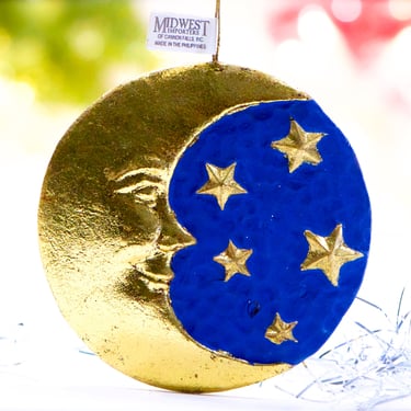 VINTAGE: 3.75" Resin Moon Star Ornament - Midwest Imports - Made in the Philippines - Holiday, Christmas, Xmas - SKU 15-B1-00033071 