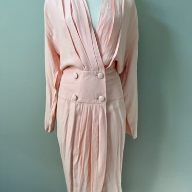 Vintage 1980s Pastel Pink Retro Glam Miami Vice Dynasty Dress | Medium 
