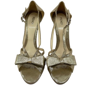 Fendi Silver & Gold Suede Bow Heels, Size 8 New/Old