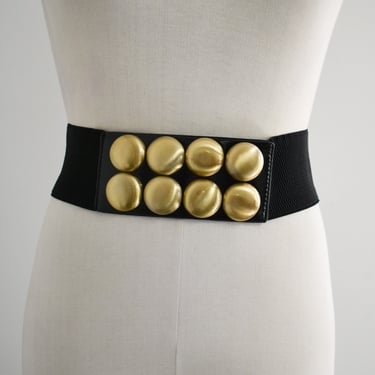 1990s Wide Black Elastic Belt with Gold Studs 