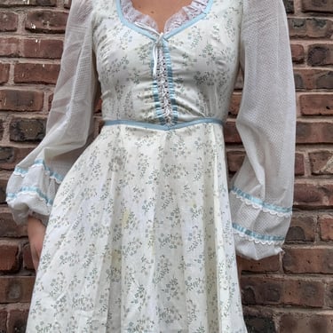 Vintage 70s Gunne Sax Corset Prairie Dress Size 9 Blue White Floral by TimeBa