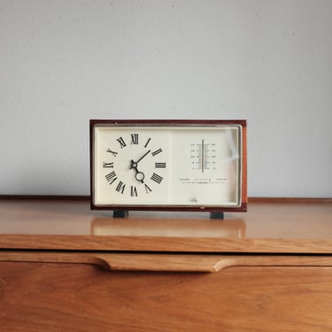 1960s Soviet Era Wind up clock with barometer & thermometer gauge Mark 