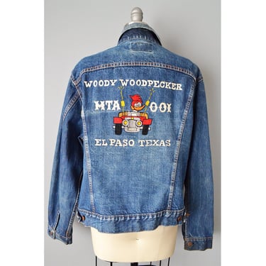 1960s Big E Levi Jacket / Woody Woodpecker / Embroidered Denim Jacket / 60s Vintage Denim / Rare / Size Extra Large 