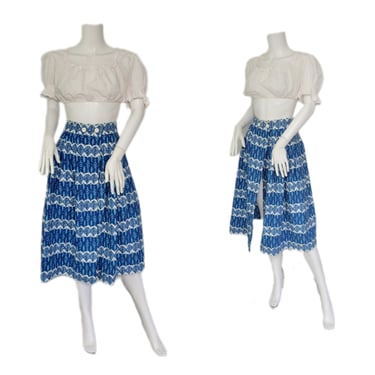 Cole of California 1950's Blue Cotton Split Skirt I Swimsuit Cover-Up I Sz Med I W: 28