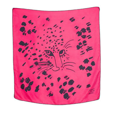 Jacques Heim 1950s Vintage Leopard Face Fuchsia Silk Twill Scarf 