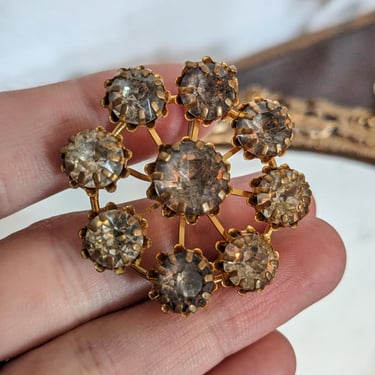 Vintage Gold and Large Glass Rhinestone Fashion Brooch 