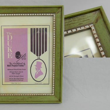 Vintage Picture Frame - Green Plastic Wood Grain w/ Glass - Horizontal or Vertical - The Duke - Holds 5