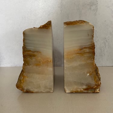 Vintage Alabaster Onyx Bookends Natural Decor 