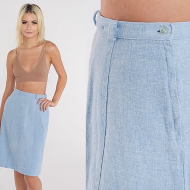 Baby Blue Skirt 80s Mini Skirt Retro Preppy Simple Basic High Waist Party Formal Professional Office Secretary Vintage 1980s Extra Small xs 