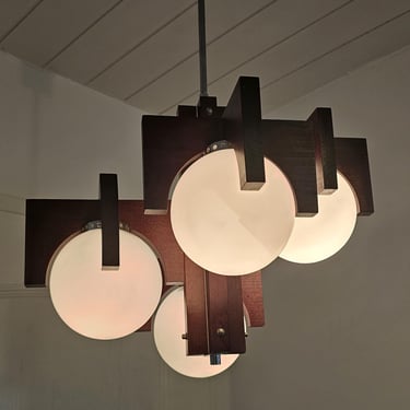 Vintage Brown Brutalist Chandalier from the 70s/ Yugoslavia Design/ MCM Ceiling Lamp Fixture/ Geometrical/ Space Age Lightning/ Sputnik Lamp 