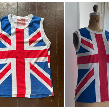 Authentic 1970s punk rock Union Jack flag t-shirt | ‘70s early ‘80s England U.K. distressed sleeveless muscle tee 