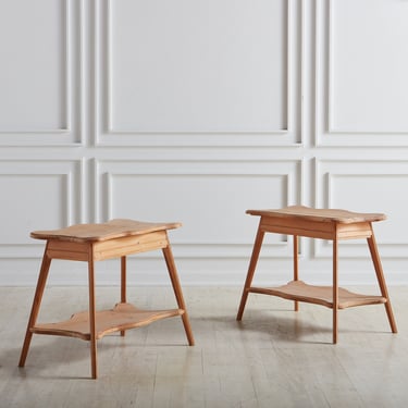 Pair of Two-Tier Curved Pine Side Tables, France 20th Century