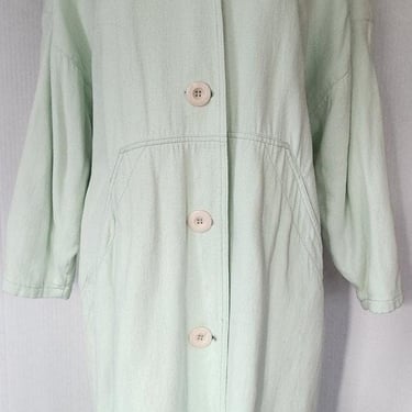 Vintage 80s Coat Pale Light Green Button Down by Triangle 