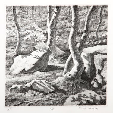 Arthur Werger, Tree Trunks, Etching, signed and numbered in pencil 