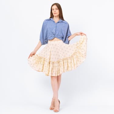Vintage 70s Cream Floral Prairie Circle Skirt - Small, 26