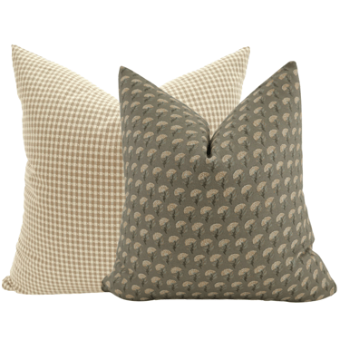 Green Meadow &amp; Gingham Pillow Cover Set