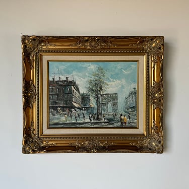 1970's Brian   Champs Elysées, L’arc de Triomphe, Paris Street Scene Oil Painting 