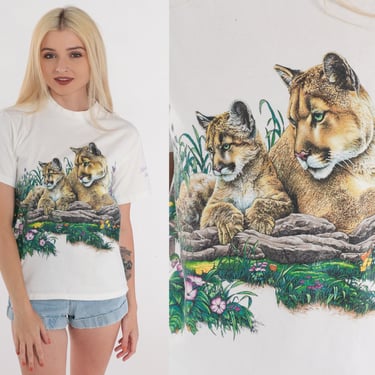 Mountain Lion Shirt 90s Monarch Crest T-Shirt Colorado Mountains Wildlife Graphic Tee Hiking TShirt Front Back Print Vintage 1990s Small 