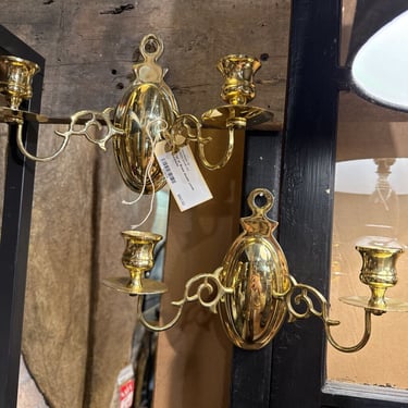 Pair of Brass double candle sconces