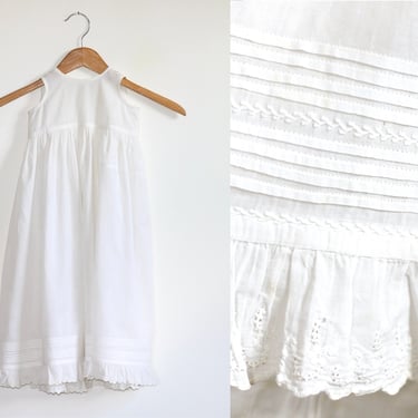 Edwardian French Batiste Cotton Baby Dress Ayrshire Ruffle and Whitework Embroidery c. 1900 - 1910 - Size 9 - 12M 