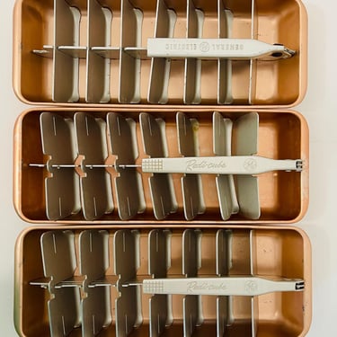 Vintage 1960s Retro GE General Electric Fridge Redi Cube Aluminum Metal Copper Ice Cube Trays Pull Handle LOT 3 