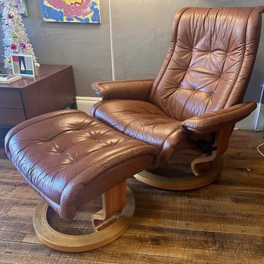 Vintage Ekornes ‘Stressless’ Recliner and Ottoman