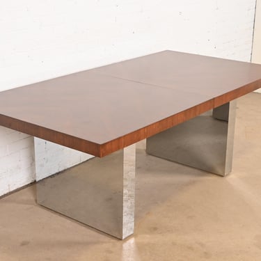 Milo Baughman for Thayer Coggin Mid-Century Modern Walnut and Chrome Dining Table, Newly Refinished