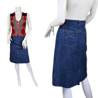Dittos 1970's Straight Blue Denim Jean Skirt I Sz Sm I W: 24" 