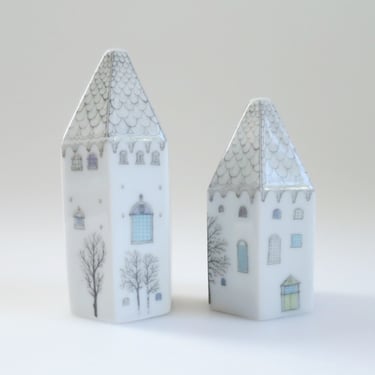 Winter House Salt & Pepper, 60s Rosenthal Studio-line Chateau Christmas Holiday Tablescape Decoration 