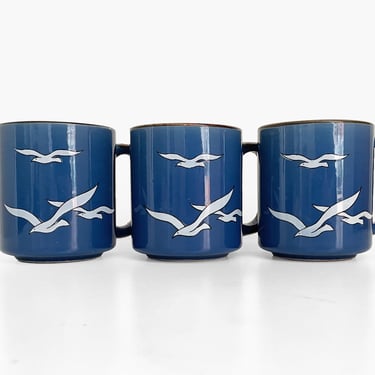 Blue Seagull Mugs Hand Painted Otagiri Japan - Set of 3 