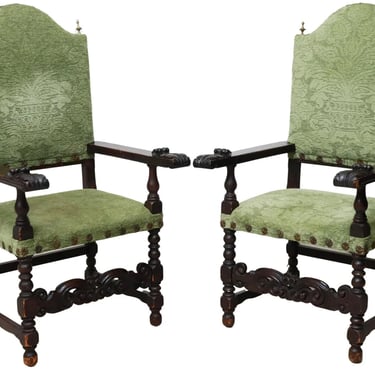 Antique Armchairs, Pair, Carved, Spanish Baroque Style, Highback, Early 1900s!!