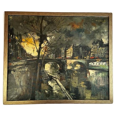 "Embankment of the Seine River" Parisian Cityscape Oil Painting by Pierre Giraud