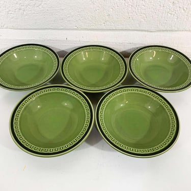 Vintage Set of 5 Small Bowls Stonecraft Seminole Avocado Olive Green Floral Japan Salad Side Soup Mid Century Atomic MCM Mad Men 1970s 