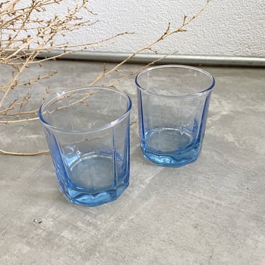 Vintage Paneled Blue Glasses Set of 2 | Old Fashioned Rocks Glasses | Vintage Barware | Vintage Glassware | Mid Century Glassware 