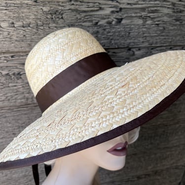 1960s wide brim hat, sunhat, white straw, vintage 60 | Black  display picture 3