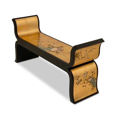 Vintage Chinoiserie-Style Black Lacquered Bench - *Please ask for a shipping quote before you buy. 
