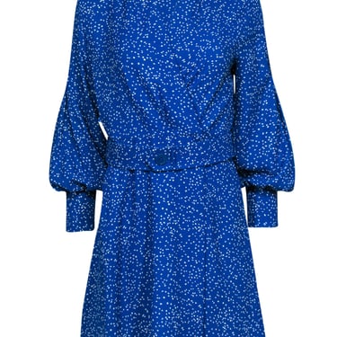 Equipment - Blue & White Spotted Long Sleeve Belted Wrap Dress Sz 6