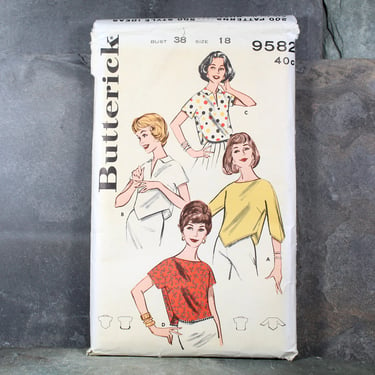 1960s Butterick #9582 Cropped Blouse Pattern | Size 18/Bust 38" | COMPLETE Cut Pattern in Original Envelope | Bixley Shop 