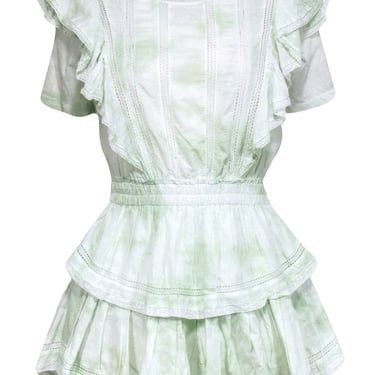 LoveShackFancy - Mint Green Cotton Drop-Waist Ruffle Mini Dress Sz XS
