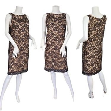 Lee Jordan 1960's Brown Lace Illusion Shift Dress I Sz Med 