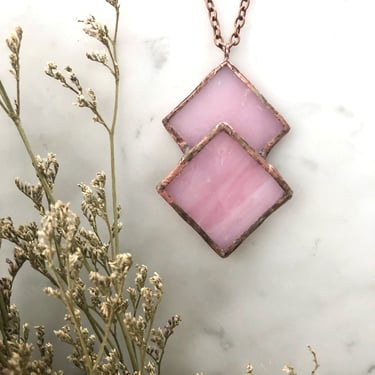 Pink Geometric Stained Glass Necklace | Stained Glass Necklace | Stained Glass Art | Geometric Jewelry | Geometric Necklace | Pink Necklace 