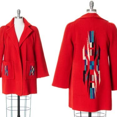 Vintage 1940s 1950s Coat | 40s 50s Chimayo Hand-Woven Wool Red Southwestern Jacket (small/medium) 