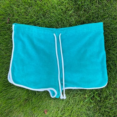 70s Green and White Catalina Terrycloth Drawstring Shorts Size M 