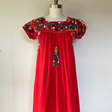 1960s Red Oaxacan Mexican maxi dress 