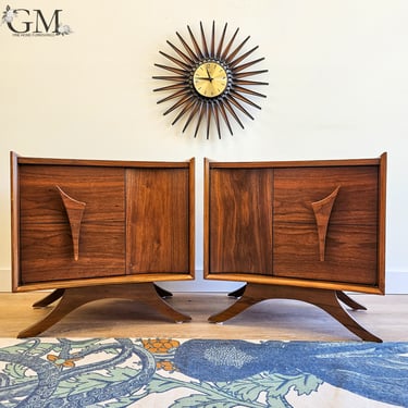 Restored Mid-century Modern Sculptural walnut nightstands ****please read ENTIRE listing prior to purchasing SHIPPING is NOT free 