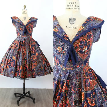 1950s BANDANNA print COTTON dress medium | new summer 